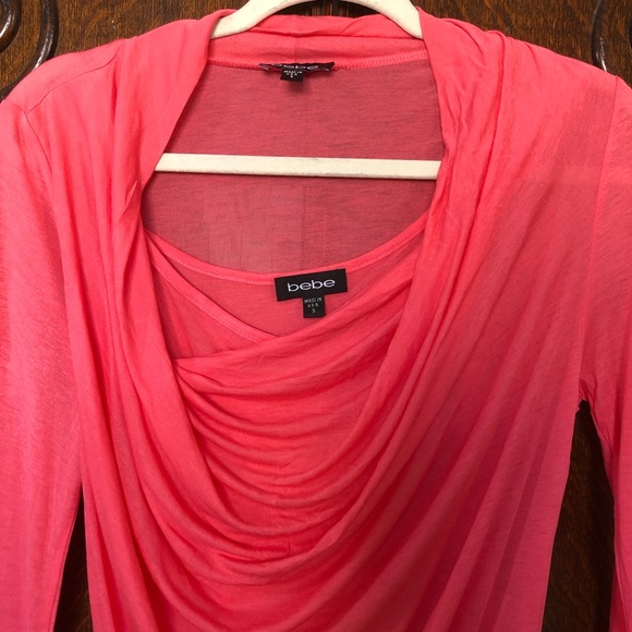 BEBE Set Long Sleeve Ruched Cowl Neck Top Plus Matching Tank Coral Sz S - Picture 7 of 11